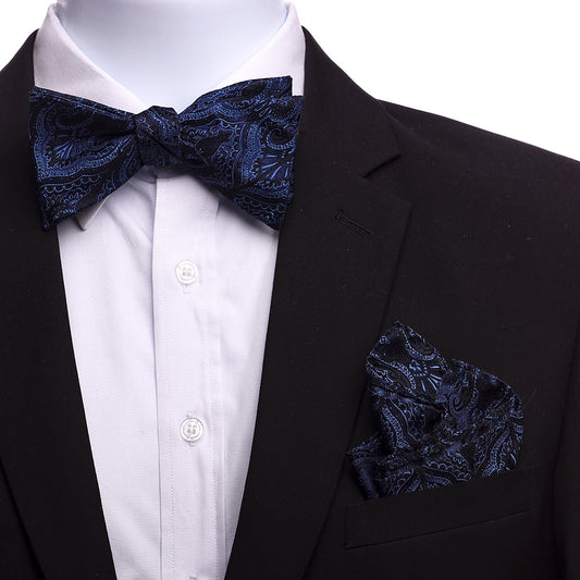Men's Deep Blue And Black Silk Self Bow Tie